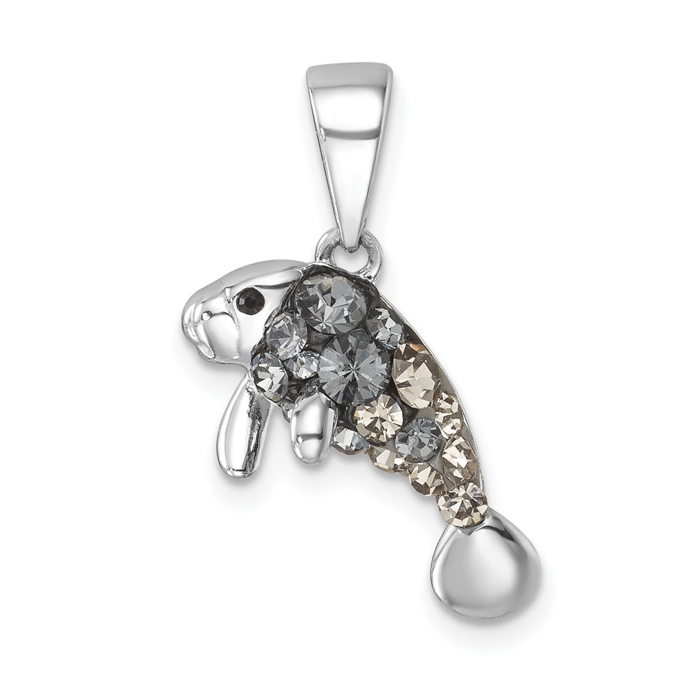 IP-787.jpg Sterling Silver Rhodium-plated Polished Crystal Manatee Pendant - Image 1