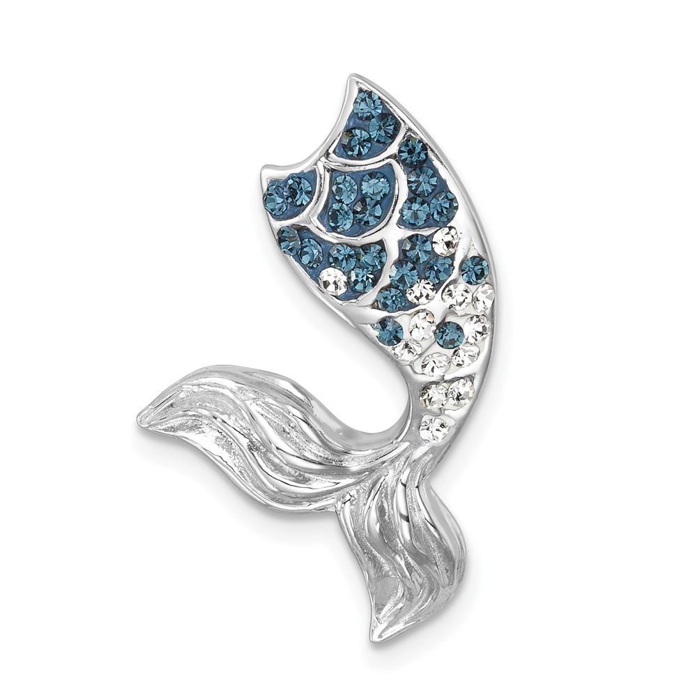 IP-801.jpg Sterling Silver Rhodium-Plated Polished Crystal Mermaid Tail Chain Slide - Image 1