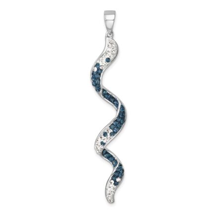 Sterling Silver Rhodium-Plated Polished Long Crystal Twirl Wave Pendant