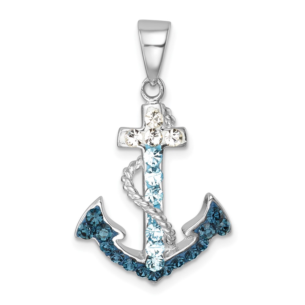 IP-888.jpg Sterling Silver Rhodium-Plated Polished Crystal Anchor Pendant - Image 1