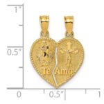 14k Polished Spanish TE AMO Our Lady of Guadalupe and Crucifix Break-apart Heart Pendant - Image 4