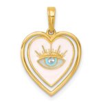 14k with White Rhodium Polished Multi Color Enamel Eye In Heart Charm