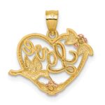 14k Two-tone and White Rhodium Polished LOVE Floral And Bird Heart Pendant - Image 3