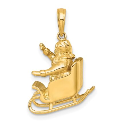 14k Polished 3-D Waving Santa In Sleigh Charm