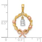 14k Two-tone with Rose-plating Polished Wreath With Dangle Bell Charm - Image 4