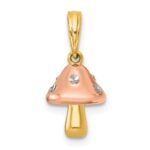 14k with White Rhodium and Rose-plating Polished 3-D Mushroom Charm