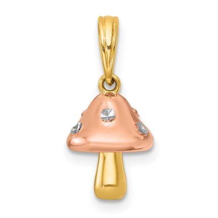 14k with White Rhodium and Rose-plating Polished 3-D Mushroom Charm