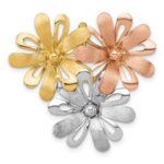 14k with White and Rose-tone Rhodium Brushed and Polished Three Flowers Chain Slide Pendant