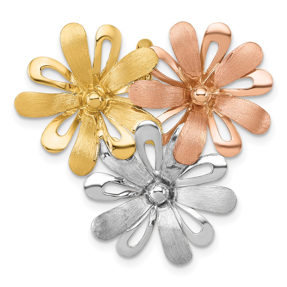 K10018.jpg 14k with White and Rose-tone Rhodium Brushed and Polished Three Flowers Chain Slide Pendant - Image 1