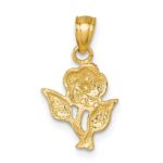 14k Polished Diamond-cut Rose Charm Pendant - Image 3
