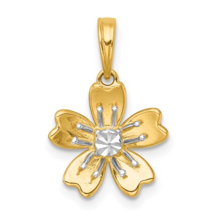 14k with White Rhodium Polished Blooming Flower Charm