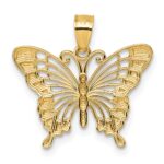14k and Rhodium Diamond-cut Polished Cut-out Butterfly Pendant - Image 3