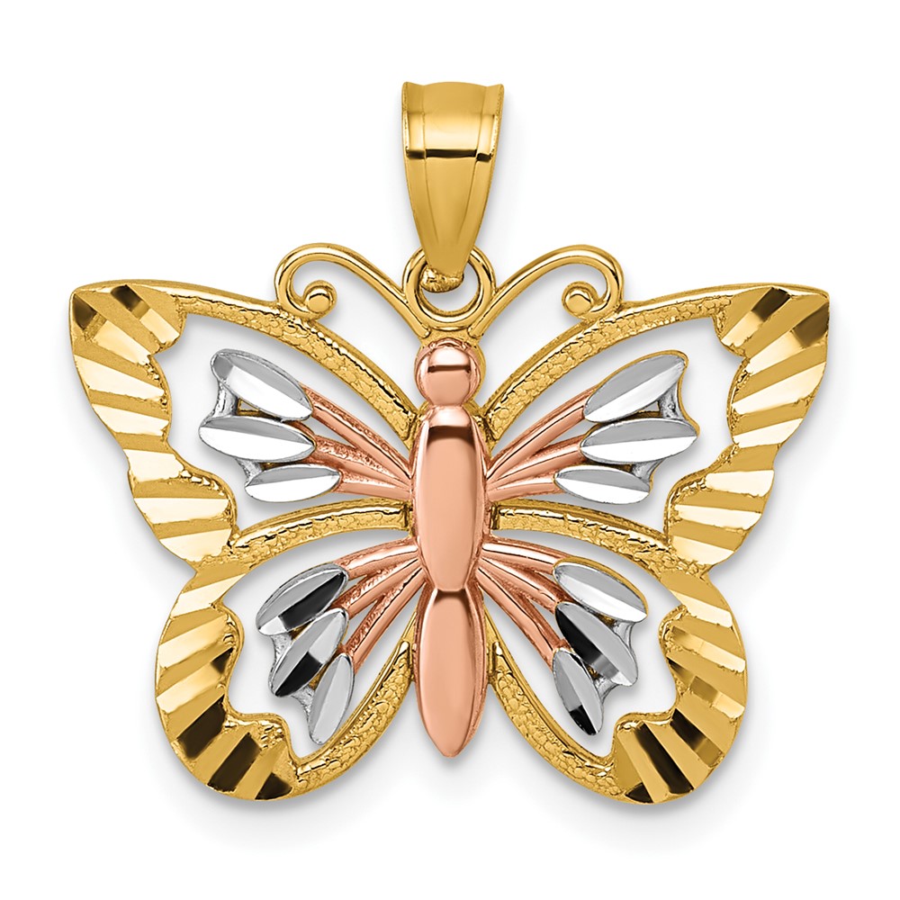 K10027.jpg 14k Two-tone with White Rhodium Diamond-cut Polished Cut-out Butterfly Pendant - Image 1