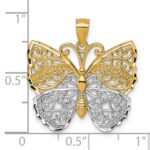 14k and Rhodium Textured Fancy Filigree Butterfly Pendant - Image 4