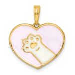 14k Polished White Enamel Paw In Pink Heart Charm
