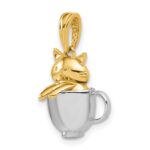 14k with White Rhodium Polished 3-D Cat In Mug Charm - Image 4