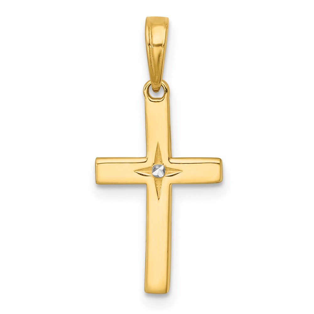 K10066.jpg 14K with White Rhodium Diamond-cut Latin Cross Pendant - Image 1