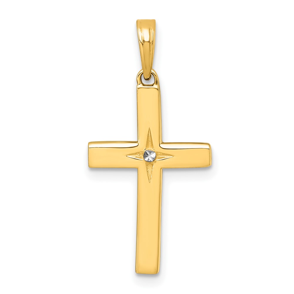 K10067.jpg 14K with White Rhodium Diamond-cut Latin Cross Pendant - Image 1