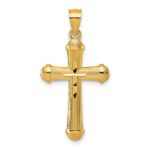 14k Polished and Diamond-cut Grooved Hollow Back Cross Pendant