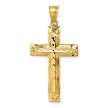 14K Polished Diamond-cut Textured Fancy Latin Cross Pendant