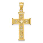 14k Polished Diamond-cut Textured Fancy Pierced Design Cross Pendant