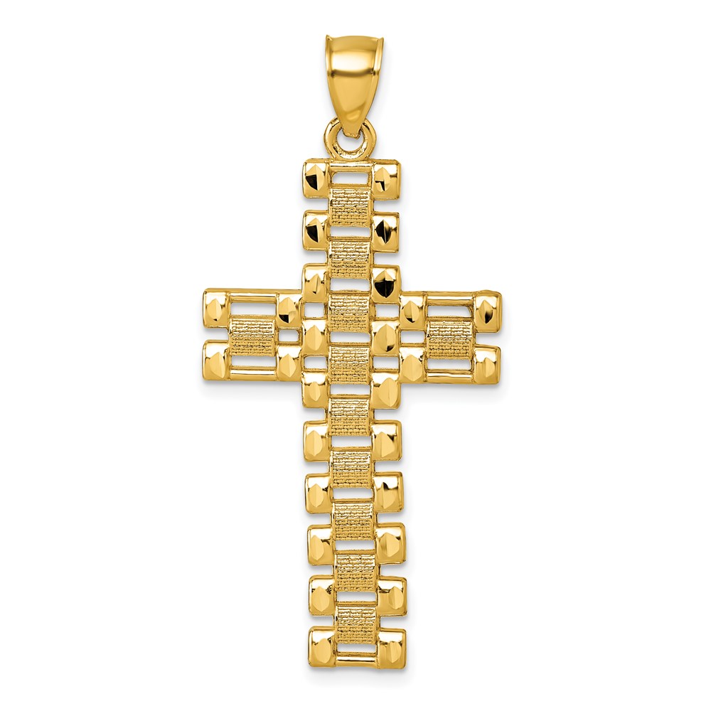 K10084.jpg 14k Polished Diamond-cut Textured Fancy Link Design Latin Cross Pendant - Image 1