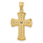 14k Polished Diamond-cut Textured Fancy Pierced Lattice Design Cross Pendant