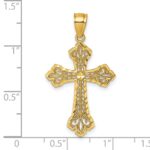 14k Polished Diamond-cut Fleur de Lis Filigree Textured Fancy Cross Pendant - Image 4