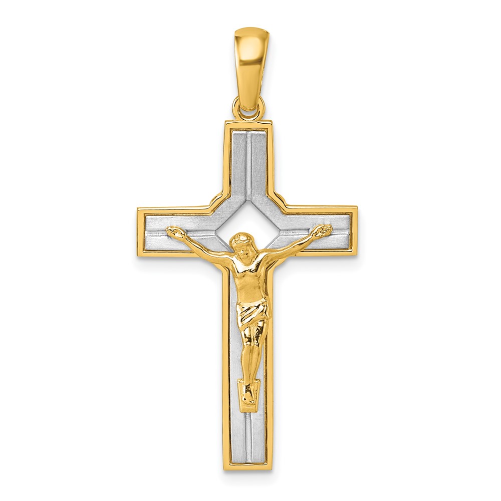 K10092.jpg 14k Two-tone Polished and Satin Crucifix With Square Cut Out Pendant - Image 1