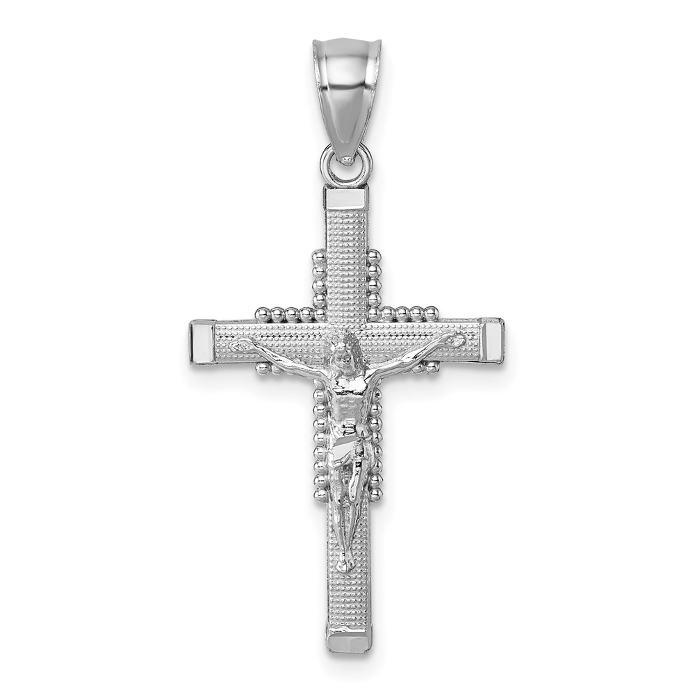 K10093W.jpg 14k Polished White Gold Diamond-cut Textured Crucifix Pendant - Image 1