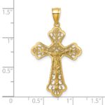 14k Polished Diamond-cut Fleur de Lis Filigree Fancy Crucifix Pendant - Image 4