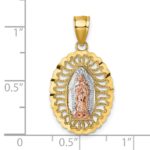 14k Two-tone with White Rhodium Polished Diamond-cut Pierced Design Our Lady of Guadalupe Pendant - Image 4