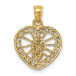 14k Polished CZ Heart Pierced Design Our Lady of Guadalupe Pendant - Image 3