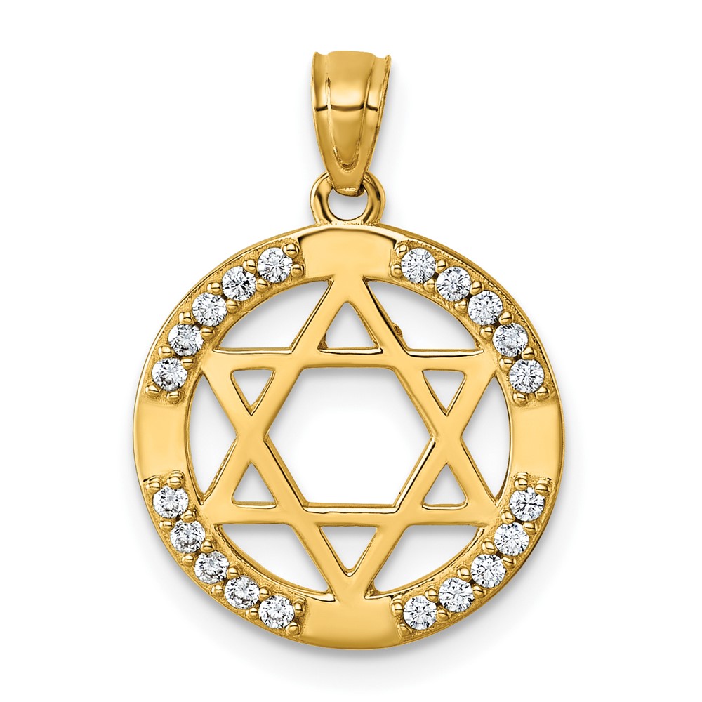 K10115.jpg 14k Polished CZ Star of David in Circle Pendant - Image 1