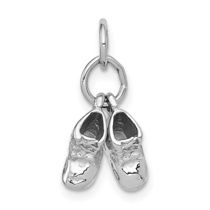 14k White Gold 3-D Moveable Baby Shoes Charm