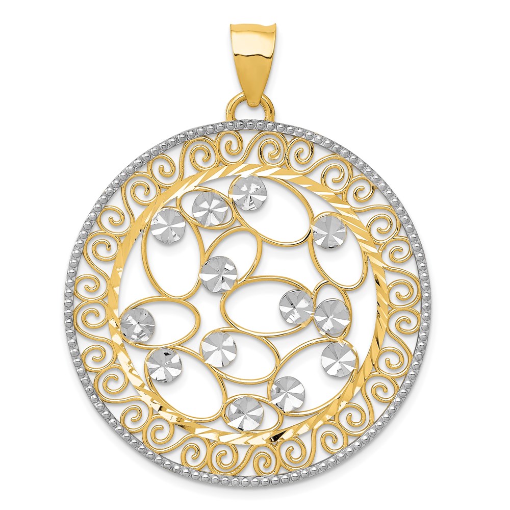 K1549.jpg 14k and White Rhodium Diamond-cut Filigree Pendant - Image 1