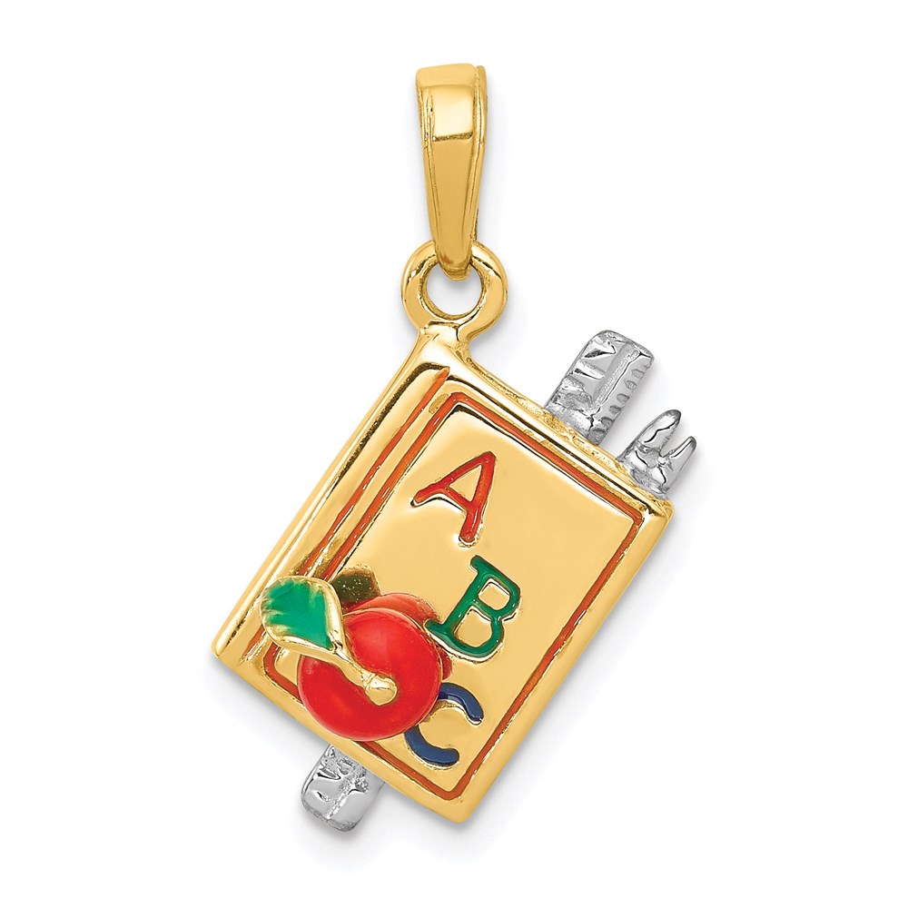 K1787.jpg 14k Two-tone 3-D Multi-color Enameled ABC School Book Pendant - Image 1