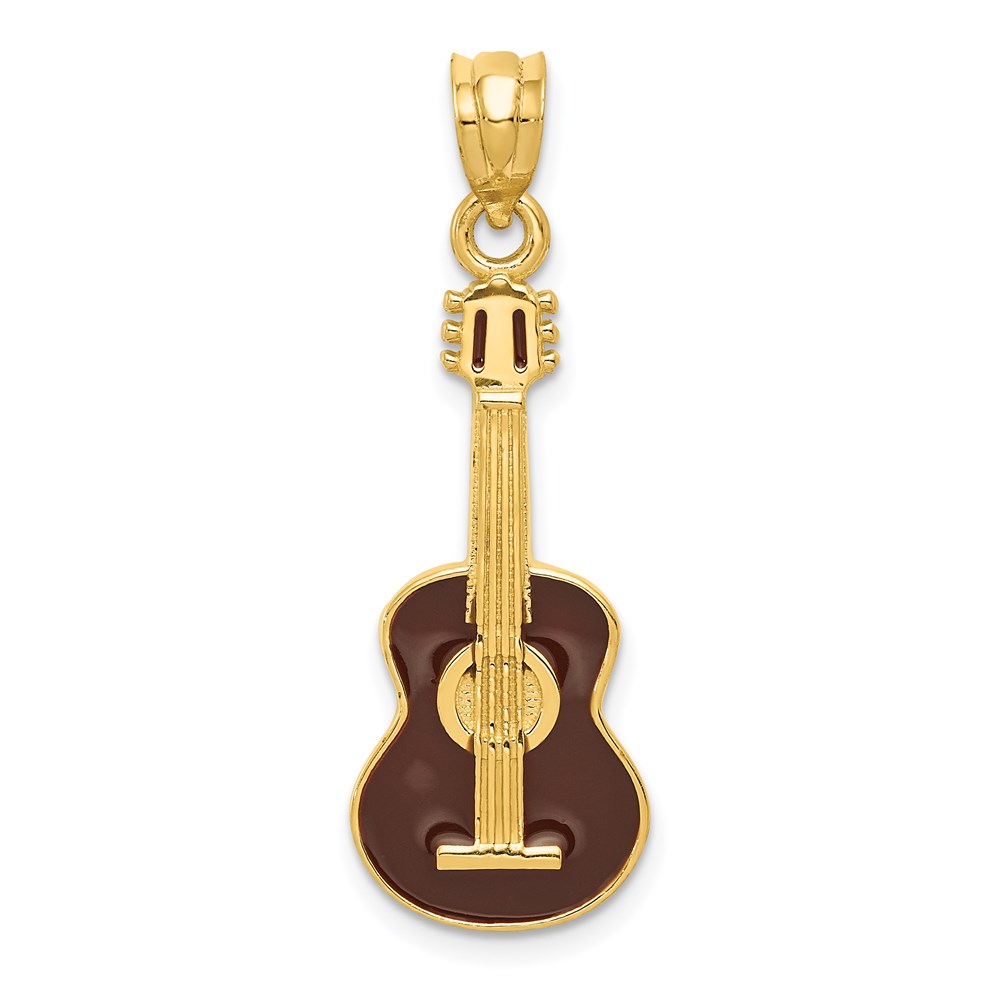 K1790.jpg 14k Brown Enameled Acoustic Guitar Pendant - Image 1