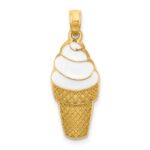 14k White Enameled Vanilla Ice Cream Cone Pendant