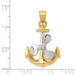 14k Two-tone 3-D Anchor with Moveable Propeller Pendant - Image 4