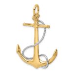 14k Two-tone 3-D Large Anchor with Entwined Rope Accent Pendant - Image 5