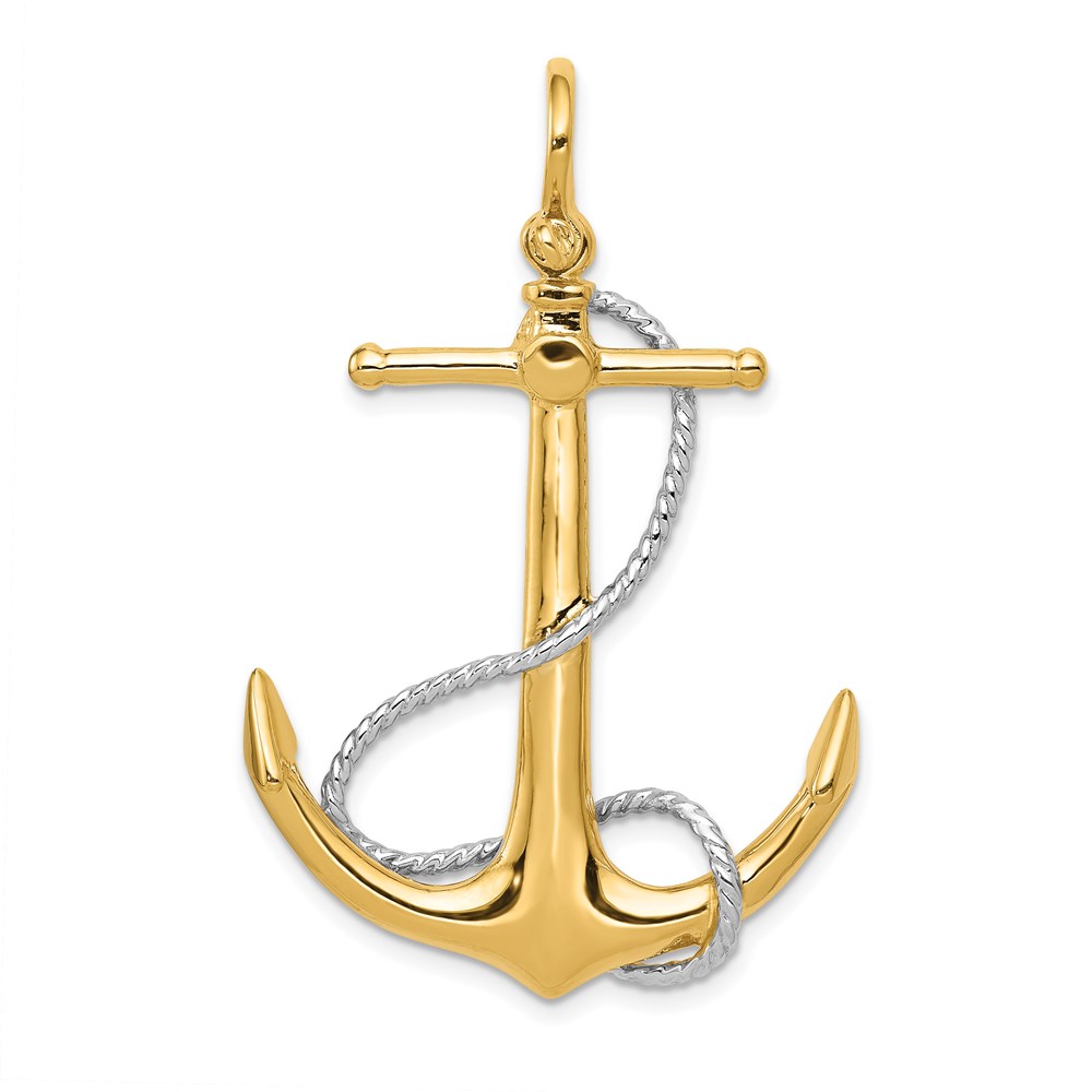K1892.jpg 14k Two-tone 3-D Large Anchor with Entwined Rope Accent Pendant - Image 1
