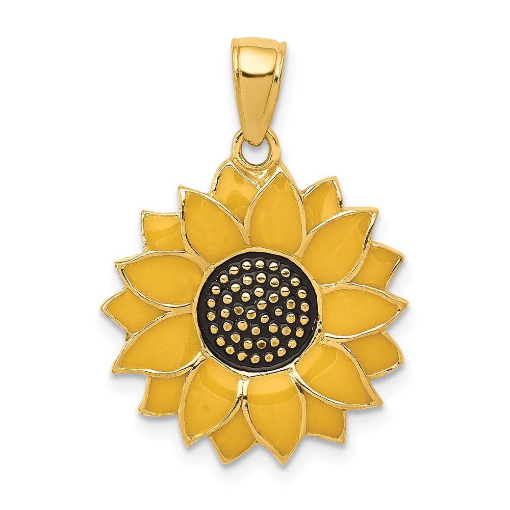 K1965.jpg 14k Enameled Yellow Sunflower Pendant - Image 1
