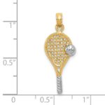14k and White Rhodium Polished Tennis Racquet and Ball Pendant - Image 4