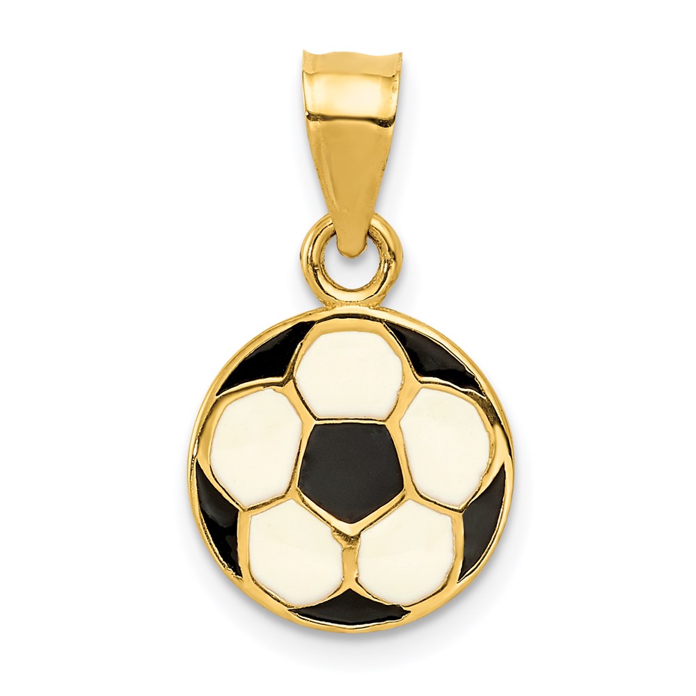 K2088.jpg 14k Black and White Enameled Flat Soccer Ball Pendant - Image 1