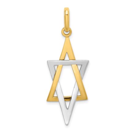 14K and White Rhodium Elongated Star Of David Charm