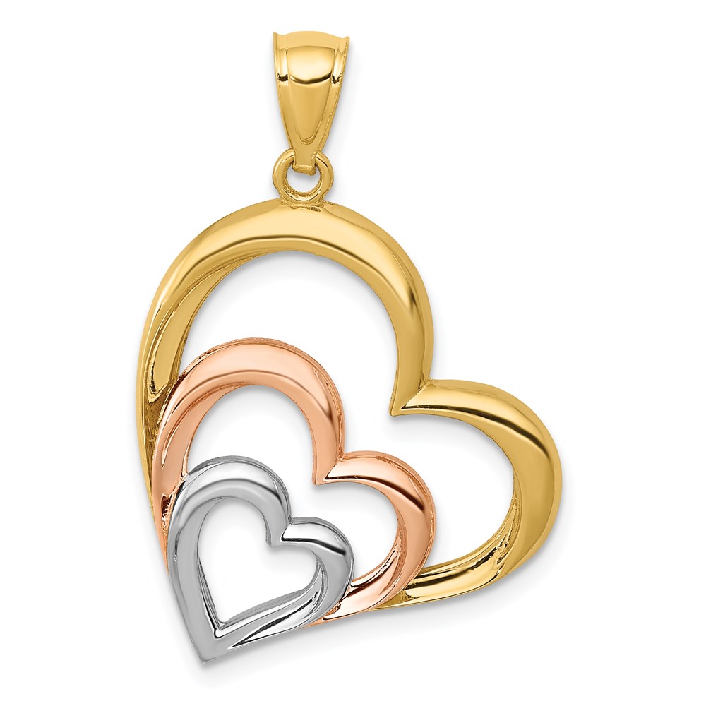 K2551.jpg 14K Two-tone and White Rhodium Polished 3 Hearts Pendant - Image 1