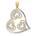 14K and White Rhodium Polished Hearts Inside Heart Pendant
