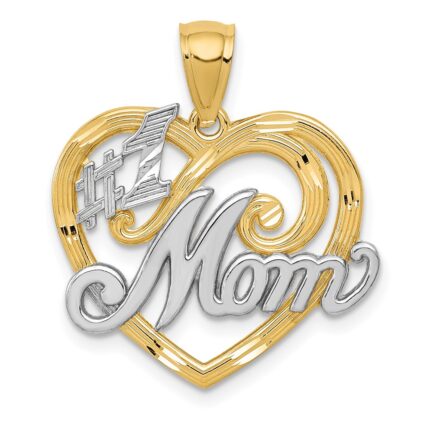 14k and White Rhodium #1 MOM Heart Pendant