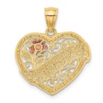 14k Two-tone with White Rhodium GRANDMA Heart with Rose Pendant - Image 3